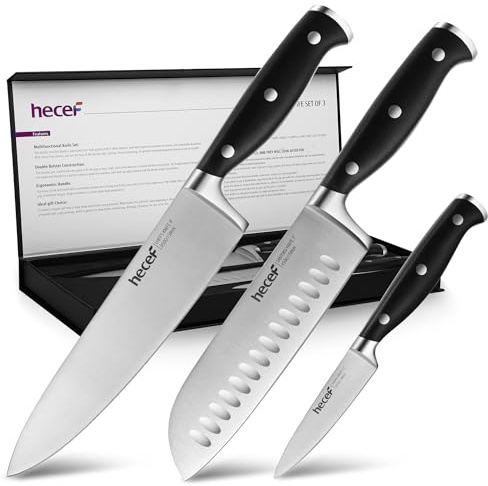 hecef 3-Piece Chef Knife Set - High-Carbon Stainless Steel | Ultra-sharp Kitchen Knives, Ergonomic ABS Handles, Optimized for Everyday Food Prep, Balanced Design for Home Chefs