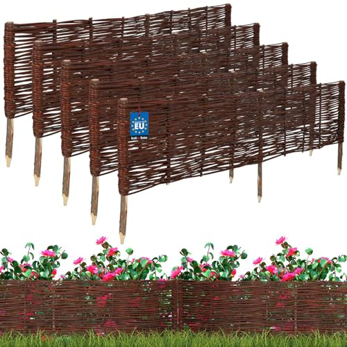 KOTARBAU® 5 st Rabattkant Trä - Pilstaket - Trädgårdsstaket - Pilträ - 120 x 30 cm - Brun - Gräskant Trä - Spjälstaket - Trädgårdsavgränsning - Dekorativ Kantstaket - Gräsmattekant