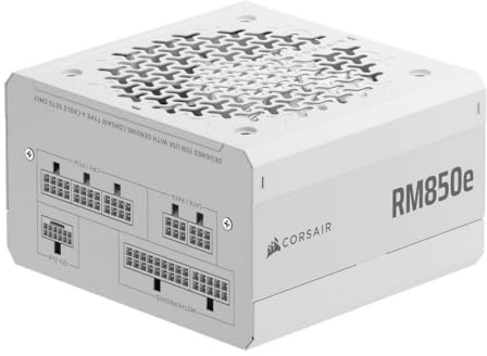 CORSAIR RM850e (2025) Fully Modular Low-Noise ATX Power Supply with 12V-2x6 Cable – ATX 3.1 & PCIe 5.1 Compliant, Cybenetics Gold Efficiency, 105°C-Rated Capacitors, Modern Standby Mode – White