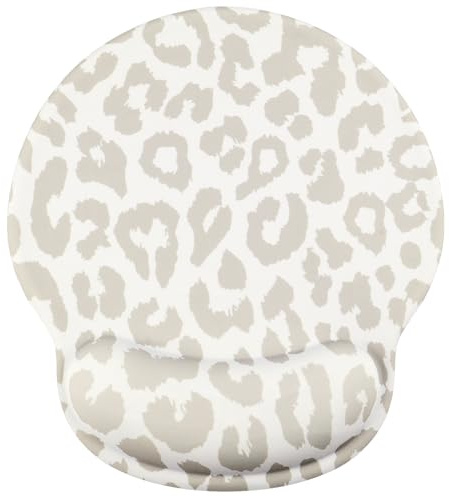 Ksriylm Niedliches Leopard Mauspad, Ergonomisches Mauspad mit Handgelenkauflage,Wasserdicht Gelkissen Mousepad mit Rutschfester PU-Unterseite für Computer, Laptop und Gaming,Beigegrau