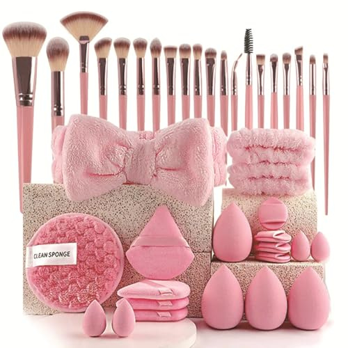 40er SET Pinselset Makeup Professionelle, Premium Makeup Pinsel Set, Foundation Puder Lidschatten Concealer Pinsel für Gesicht und Auge Mit Schönheitsblender, Puderquaste (40 Stück - Rosa)