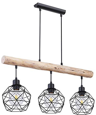 LED Hängeleuchte Pendelleuchte Deckenleuchte Holz natur Metall Gitter Länge x Breite x Höhe 76 x 18 x 120 cm, Wohnzimmer Esszimmer