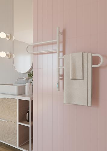 Elna Elektrischer Handtuchtrockner Weiß 650×460 mm – 62W Wandheizkörper mit 2 Schwenkarmen & Timer – IP44 – Modernes Design