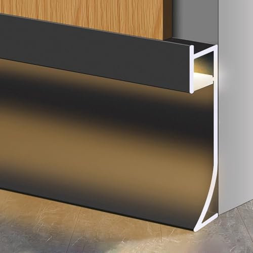 Blazea Veletta LED Soffitto Battiscopa a LED Nero in Alluminio, Illuminazione a Battiscopa con Canale LED da Incasso, Striscia LED per Mobili da Cucina, Modanatura a Battiscopa a Parete(3m(9.8ft))