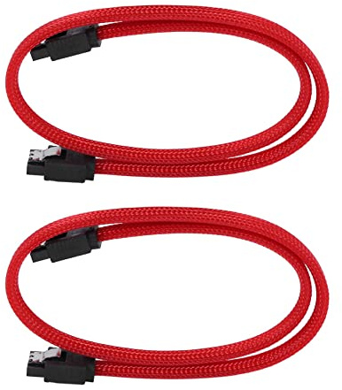 KEALLANS 2X 50cm 3.0 III Sata3 7Broches Câble de Données Câbles Ssd 6Gb / S Câble de Données pour Disque Dur avec Gaine en Nylon avec Disque Dur Et Version Gainée de Nylon (Rouge)