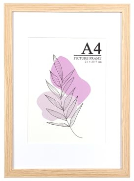 Baoee Eiche A4 Rahmen, Fotorahmen mit Acrylglas, Displayfoto 15,2 x 20,3 cm mit Passepartout, A4 Urkundenrahmen für Tischplatte und Wandmontage