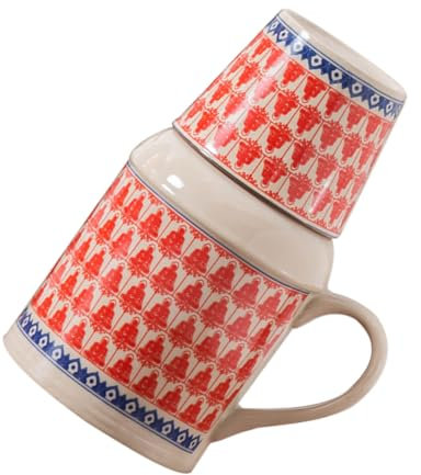 POPETPOP Ensemble Carafe et Mug en Céramique Vintage Grosse Capacité avec Couvercle en Liège Pichet à Eau Isotherme pour Service à Thé Maison Bureau 2 Pièces