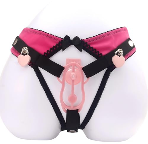 Sissy Sex Toys Cage de Chasteté Inversée avec Support d'Urinal Accessoire pour Ceinture de Chasteté avec 2 Cadenas Chastity Cage Légère et Confortable pour Attacher le Pénis d'un Homme (Pink,M)