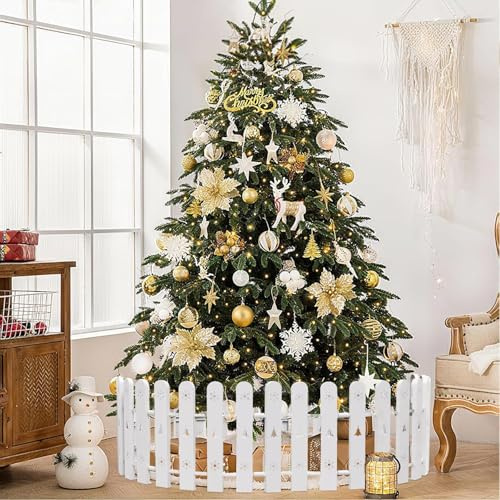 Recinzione per albero di Natale, bianco, altezza 42 cm - Decorazione natalizia per esterni, recinzione per albero di Natale riutilizzabile come barriera per cani, gatti e bambini/28 pezzi