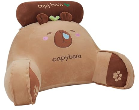 Almohada de respaldo, cojín de brazos, capibara relleno, soporte de lectura de cama, tela de felpa corta, almohada de animales para la sala de estar, sofá para automóviles para niños, relajación suave