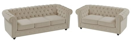 Vente-unique - 3-Sitzer + 2-Sitzer Chesterfield - Samt - beige