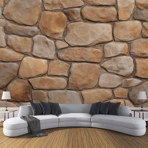 Carta Da Parati Effetto 3D Realistico 3D Rustico Mattoni 300×210cm, Fotomurali Non Tessuto XXL, Decorazione Poster Arte Murale Retrò Rock per Casa Ufficio Camera Letto Soggiorno