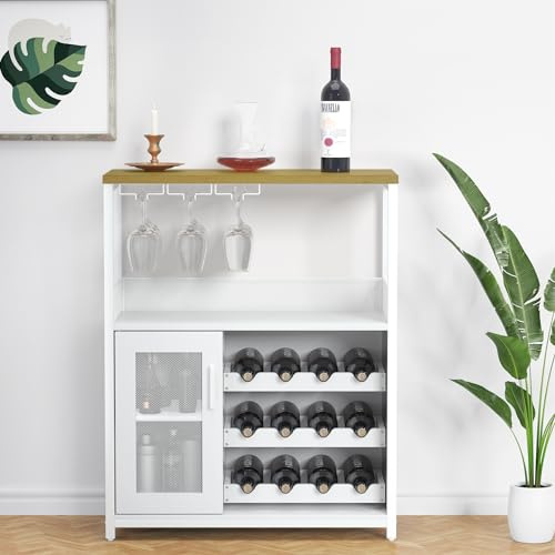 GarveeHome Weinschrank, Barschrank Industrial 70x35x92 cm, Weinregal verstellbar mit Glashalter, Weinbarschrank für Küche, Esszimmer, Wohnzimmer, Kaffeebar Möbel - E