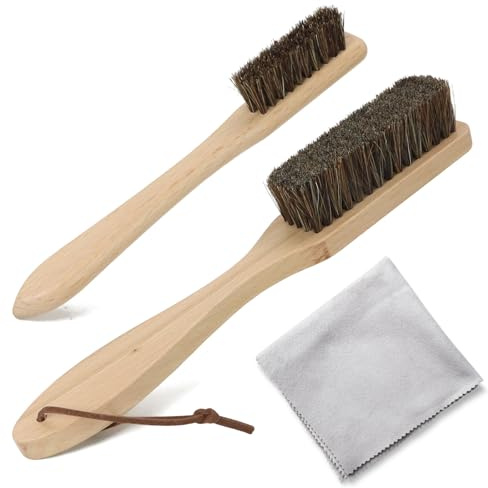yeloumiss Lot de 2 brosses de nettoyage en crin de cheval avec chiffon de polissage pour argenterie, bijoux, vaisselle
