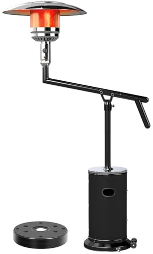 FOOWIN Perfect Position Pyramid Patio Heater, 48000 BTU Outdoor Heater with Swivel Arm,Propane Patio Heater for Outdoor Use with Hidden Tank, Drink Table, Wheels, Black