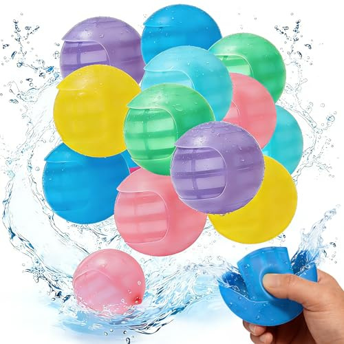 Wasserbomben Wiederverwendbar,12 Stück Wiederverwendbare Wasserballons Bomben, Wasserballoons Sekunde Schnellfüller Wasserbomben Bomben Outdoor Wasserspielzeug für Pool, Strand & Sommerparty ﻿