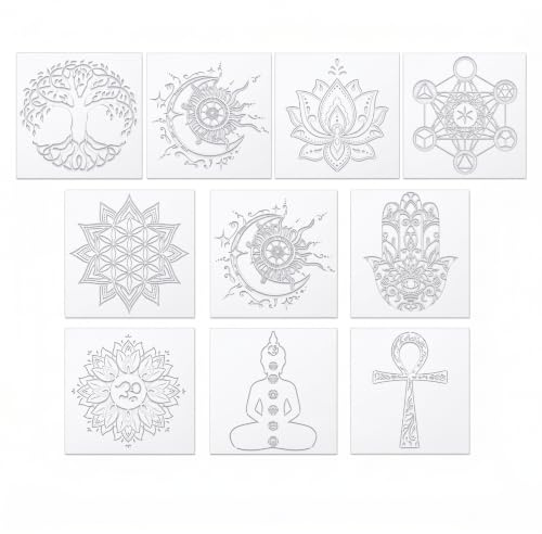 10 Stück Mandala Schablonen Set 15x15cm, Meditation Yoga Malvorlagen aus Kunststoff, Wandmalerei & DIY Bastel Schablonen für Holz Leinwand Keramik