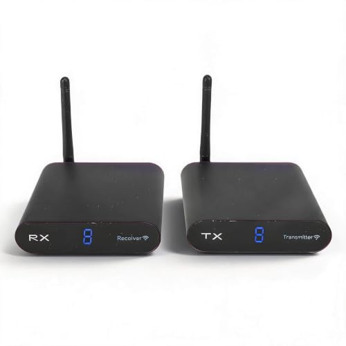 Sxhlseller Kit de Transmisor y Receptor AV Inalámbrico con 5,8 GHz, 8 Canales, Alcance de 300 M, Penetración en la Pared, Pantalla Digital, Soporte PAL NTSC, para Instalación en Interiores (Enchufe