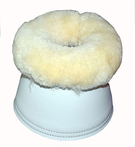 Merauno® Lammwolle Hufglocken, aus Kunstleder, mit Neopren-Innenfutter und Lammfellrand. Farbe:Natur, Schwarz, Braun, Anthrazit (L, Natur+Weiß)
