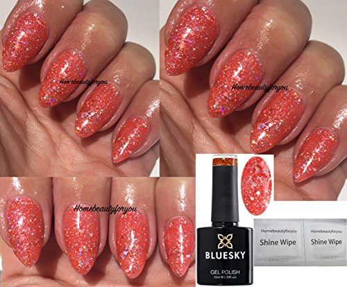 Bluesky BLZ52 Diamond Coral Peach Multi Glitter Nail Gel Polish UV LED Soak Off 10ml