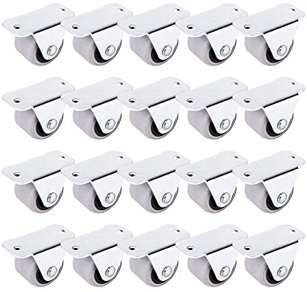 (Paquete de 20) Ruedas de goma blanda de 30 mm de metal con placa no giratoria, no de plástico, muebles, aparatos y equipos, juego de mini ruedas pequeñas (20)