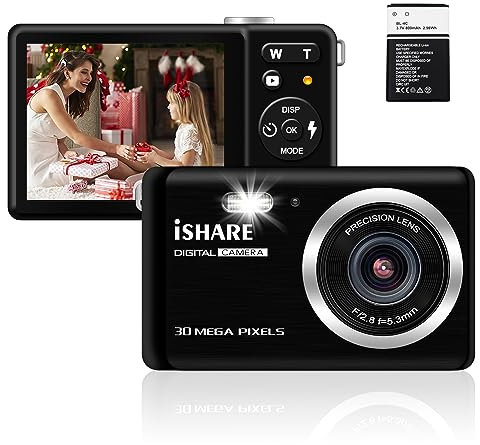 Small Digital Camera for Photography with 2.8 FHD 1080P 18X Digital Zoom, 30MP Mini Camera Rechargeable Point and Shoot Cameras,Built-in Microphone,Kids Camera with a Battery(Black)