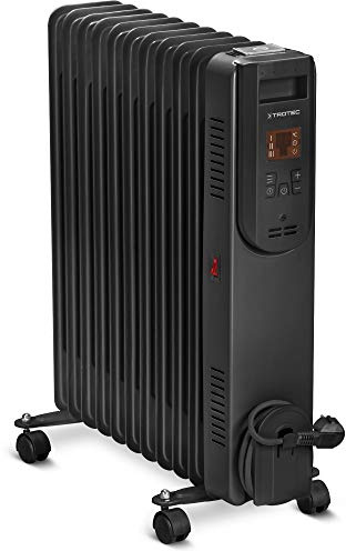 TROTEC Radiateur à bain d'huile TRH 25 E 2500 W, 11 ailettes, 3 vitesses | Thermostat digital, minuterie 12 h, télécommande, silencieux, mobile, 30m² / 75m³, chauffage d'appoint, protection antigel