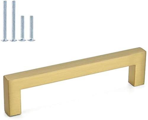LONTAN 25 Pack Gold Kitchen Cupboard Handles 160mm Square Brushed Brass Cabinet Handles Wardobe Bathroom Kitchen Drawer Pulls Stainless Steel