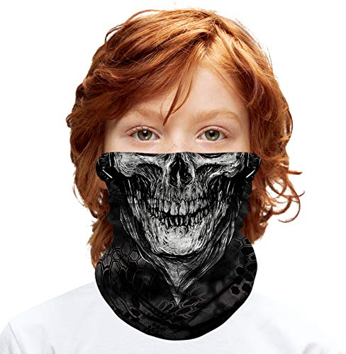 ShopINess Pañuelo Braga Multifunción para Niños (Entre 6 y 14 años) - Calavera Blanca