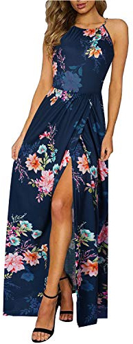 KILIG Maxi Dresses for Women UK Summer Dress Halter Neck Wedding Guest Elegant Long Dress Floral Beach Sundress(Floral-K,Small)