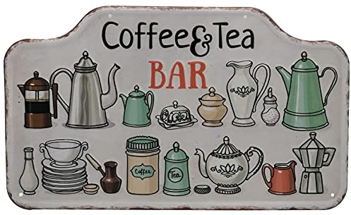 Stor 40 x 25 cm plåtskylt – café, bar, kaffe och te, högkvalitativ präglad barskylt, köksskylt, terrassskylt, dörrskylt, väggskylt, dekoration