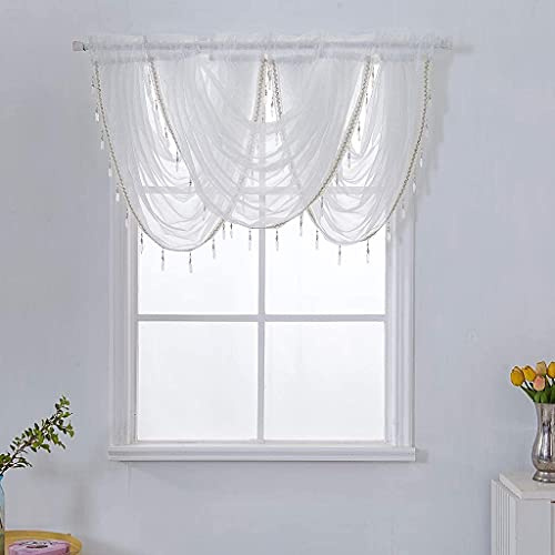Lsimeru 3Pcs Querbehang Gardine Weiß Kurz Landhausstil Vintage Scheibengardine Bistrogardinen Kurzstores Gardinen Klein Vorhang Fenster Schlafzimmer Wohnzimmer Küche