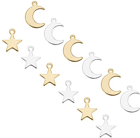 UNICRAFTALE 80 Stk 2 Farben Stern Mond Anhänger 304 Edelstahl Weihnachten Stern Charms Gold Edelstahl Farbe Stern Anhänger Für Damen DIY Weihnachten Halsketten Armbänder Schmuckherstellung Zubehör