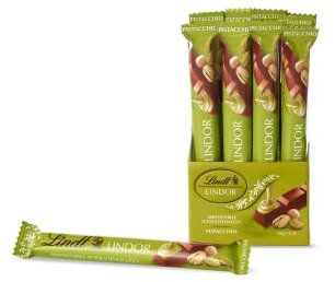 Lindt LINDOR Snack Cioccolato al Latte con Pistacchio, Formato 38g, 24 pezzi
