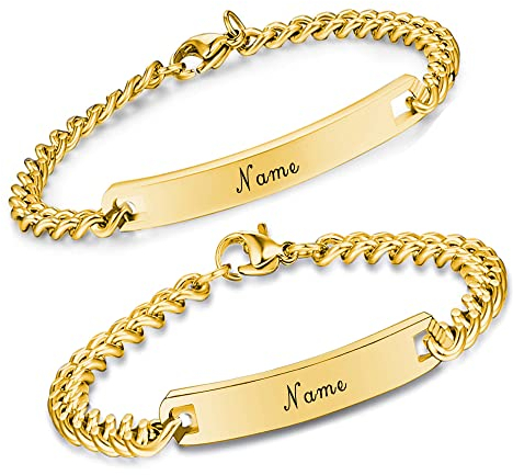 AFSTALR Gold Armbänder Pärchen Armband mit Gravur Partnerarmbänder 2 Stück Paar Armbänder Gravur