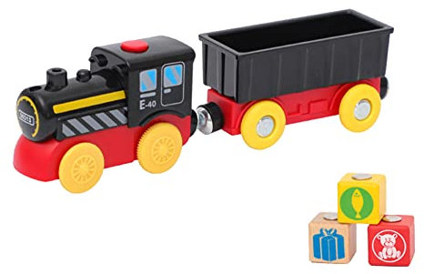 Uposao Eisenbahn Elektrische Lok für Holzschienen Holzeisenbahn Zug Lokomotive Spielzeug Kinder Spielzeuglok Batteriebetriebener Lokomotivzug Hochgeschwindigkeitszug für Jungen Mädchen Kleinkinder