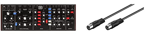Behringer Legendärer Analog-Synthesizer Modell D, mit 3 VCO-Anschlüssen & Goobay 50020 Audio Stereo Verbindungskabel, 5-polig DIN Stecker auf 5-polig DIN Stecker, geschirmt, schwarz, 1,5m