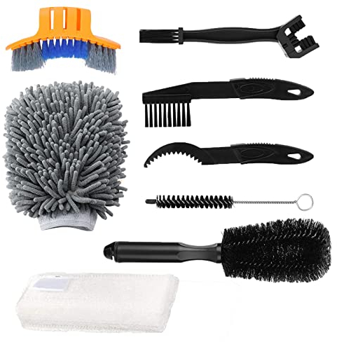 Oumers 8pcs Bike Cleaning Brush Kit, Chain Cleaner Multi Tool Bicycle Maintenance Accessories for Motorbike Chain/Tire/Sprocket Cycling Corner Stain Dirt Clean