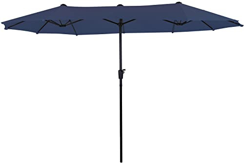 PHI VILLA Garten Sonnenschirme 380 cm×200 cm Balkonschirm großer Sonnenschirm für 6-8 Personen Terrassenmöbel Gartenschirm Handkurbel UV 50+ (Navy blau)
