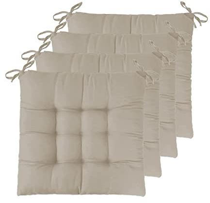 GREATOOL 4 X Cojines para Sillas de Exterior e Interior Reversibles 40 x 40 x 5cm, Cojines de Silla Asiento Tumbonas Patio Terraza Exterior Acolchado (Pack 4, Beige)
