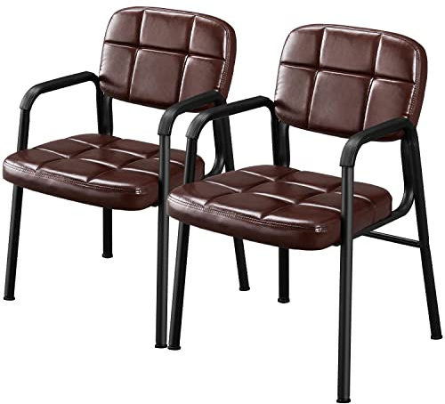 Yaheetech Dining Chairs 2pcs Reception Chair Leather Guest Chairs Ergonomic Upholstered Office Armchair for Home and Kitchen Brown