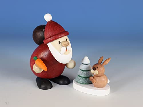 Kunsthandwerk Ullrich Holzfigur Weihnachtsmann mit Hase Höhe 9cm NEU Figuren Schnitzen Holz Wald Figur Kirche Erzgebirge Seiffen Weihnachten Spielzeug Dekoration Tischdeko Kurrende