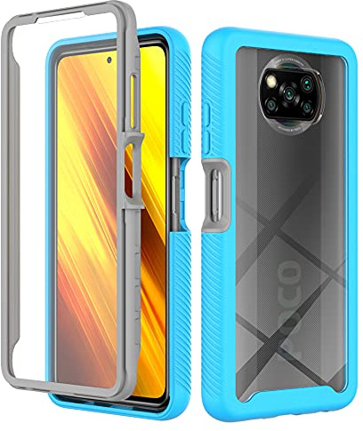 XINNI Funda para Xiaomi Poco X3 Pro/Poco X3 NFC Antichoques 360 Grados con Protector de Pantalla Integrado Robusto Doble Cara Bumper Transparente Case Completa Carcasa, Azul Claro