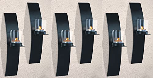 Novaliv Lot de 6 bougeoirs muraux en métal avec verre - 29 x 10 x 6 cm - Noir - Bougeoir - Décoration murale - Bougies - Décoration murale - Vintage - Photophore