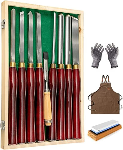 Ensemble de burins de Tour 8 pièces HSS Outils de Tournage sur Bois Ensemble de burins de Tour Coffret en Bois pour Le Stockage pour la Sculpture sur Bois Racine Sculpture Meubles Tours de Sculpture