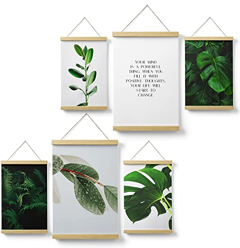 Feeby Posterleiste Boho Monstera Blätter 80x90 cm 2 x DIN A3 & 4 x DIN A4 Eiche Magnetische Poster-Hänger Posterhalter Posterschiene Posterrahmen Wohnzimmer Schlafzimmer Bild Bilder Pflanzen Grün