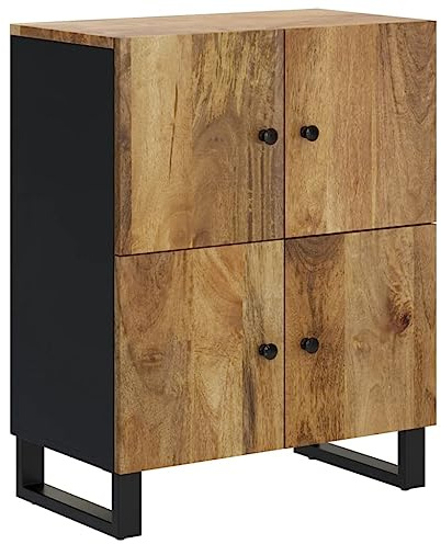 vidaXL Sideboard, Kommode mit 4 Türen Eisenbeinen, Mehrzweckschrank Schrank für Wohnzimmer, Anrichte Beistellschrank, Industrie-Design, Massivholz Mango