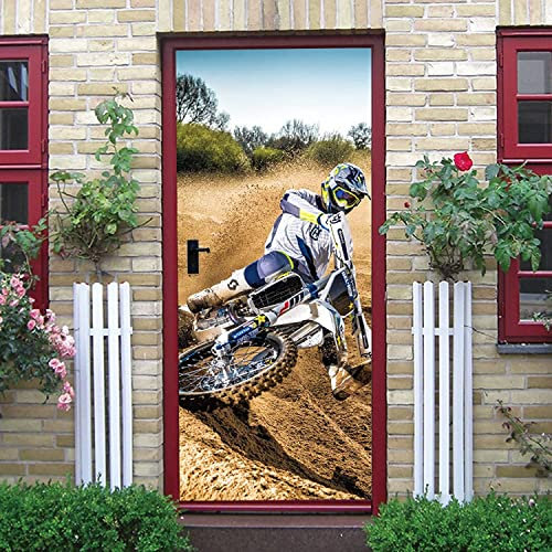 Motorradrennfahrer Türtapete Selbstklebend Türposter 80 X 200 Cm Türaufkleber Fototapete Abnehmbar, 3D Bewirken Tür Türfolie Poster Tapete Für Wohnzimmer Küche Schlafzimmer - Kinderzimmer Wohnzimme