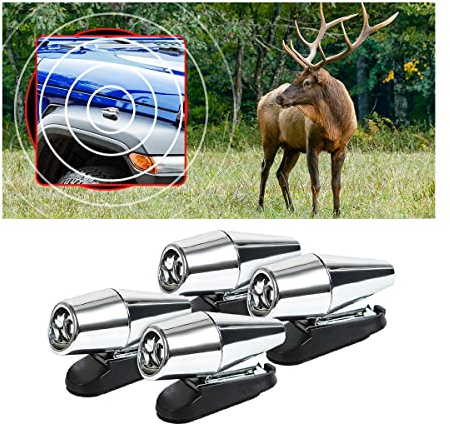 JNNJ 4Pcs Silbato Ultrasónico de Alerta de Ciervos, Alarmas de Fauna Salvaje, Ahuyentador de Jabalíes, Conducción Forestal Anti-Colisión Con Animales para Coches Motos Camiones(Plata)