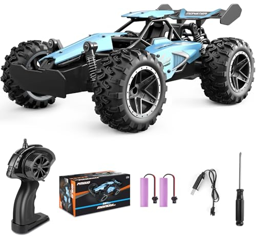Pmgud Ferngesteuertes Auto, 2,4 GHz 1:18 Proportional 2WD 20+ km/h Hobby Offroad Monster RC Truck, wasserdichte RC Truggy RTR Geländegängig Spielzeug-blau